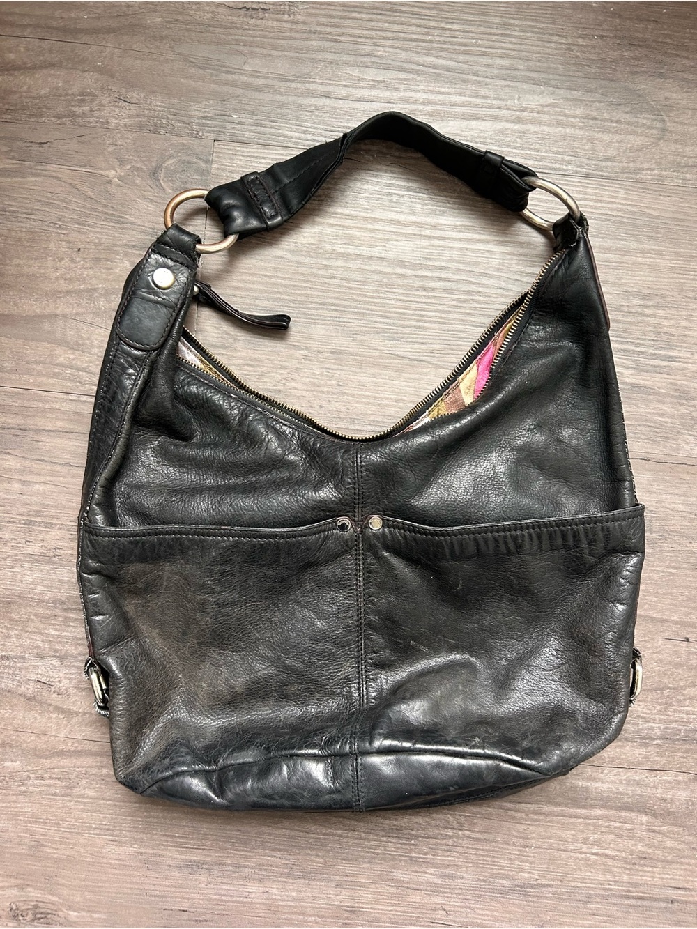 Black Leather Shoulder Hobo Bag - Unbranded